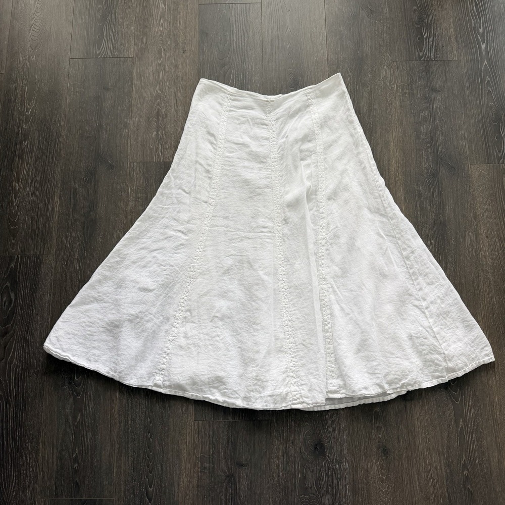 VTG GAP White 100% Linen Panel Side Zipper Lined Maxi Skirt 12 Cottage Boho